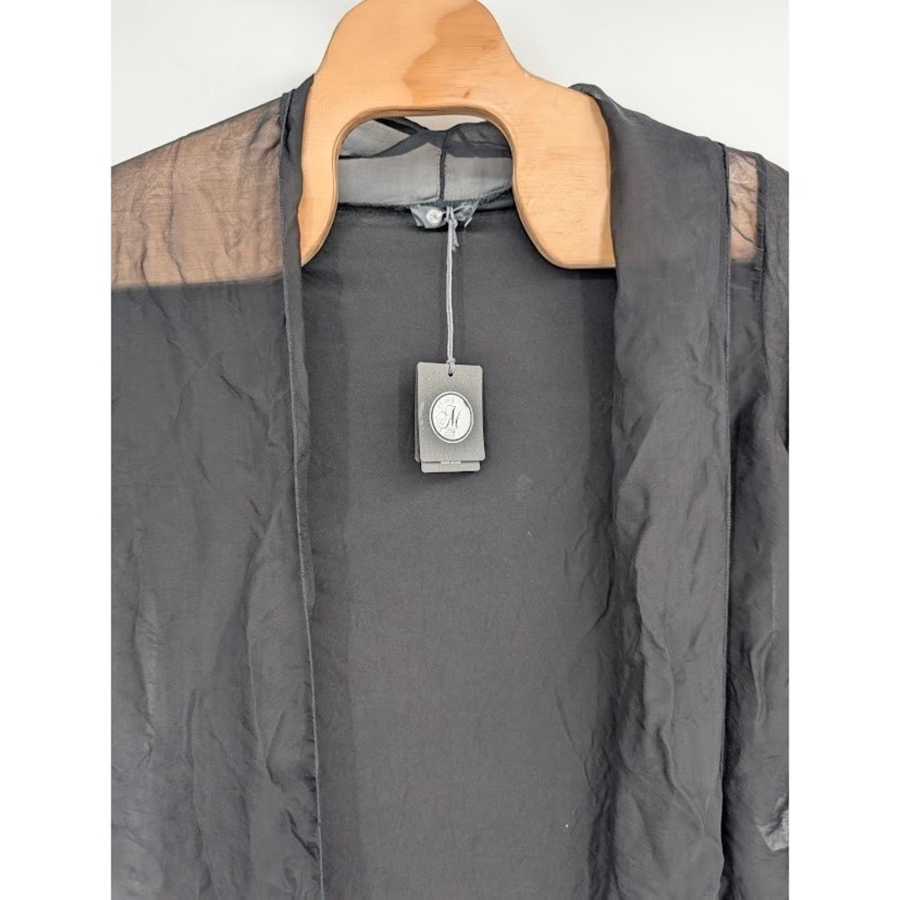 M Made in Italy silk chiffon‎ cardigan open front Women's NWT Black sz Med